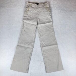 Theory Ankle Pants Women's 2 Beige Button Front Pockets Straight Leg Preppy‎